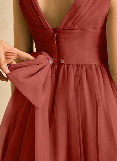 Azazie Macaron Robe Demoiselle D'honneur Fillette Robe Trapèze en Tulle Plissée Terracotta image6