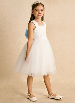 Azazie Dimple Final Sale Ivory Sky Blue Ball-Gown Lace Tulle Dress image3