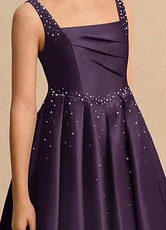 Azazie Jello Girls Formal Flower Girl Dresses Plum Ball-Gown Pleated Matte Satin Dress image5