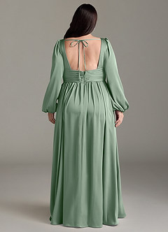 Azazie Norah Brautjungfernkleider A-Linie Stretch-Satin Kleid Matcha image8
