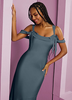 Barbie ♥ Azazie Bridesmaid Dresses Twilight Sheath Pleated Stretch Satin Dress image14