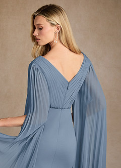 Azazie Ellsworth Mother of the Bride Dresses Dusty Blue Column Pleated Stretch Crepe Dress image6
