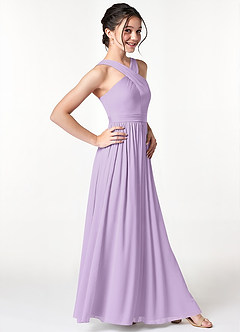 Azazie Jiya Junior Lilac A-Line Pleated Mesh Dress image3