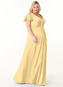 Azazie Soren Robes de demoiselle d'honneur Robe Trapèze en Satin extensible Plissée Beurre image11