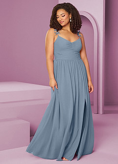 Barbie ♥ Azazie Jurken voor bruidsmeisjes Jurk van Chiffon met A-Lijn Geplooid Stoffig Blauw image4