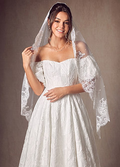 front Pearl Chantilly Lace Mantilla Veil
