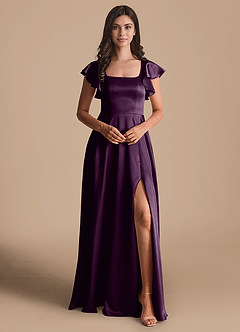 Azazie Bondi Bridesmaid Dresses Plum A-Line Bow Metallic Satin Dress image2