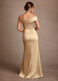 Azazie Bedford Mother of the Bride Dresses Champagne Sheath Pleated Stretch Satin Dress image3