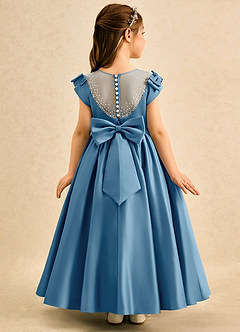 Azazie Toffee Abiti da Ragazza di Fiori Abito Stile Principessa in Raso Opaco Fiocco Blu Acciaio image1
