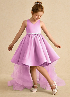 Azazie Julietta Flower Girl Dresses Candy Pink Ball-Gown Convertible Tulle Dress image5