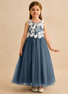 Azazie Mixie Jurken voor bloemenmeisjes Baljurk Jurk van Kant Neptunus image5