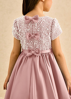 Azazie Cashew Blumenmädchenkleider Ballkleid mit ärmel Matte Satin Kleid Roségold image7