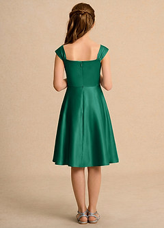 Azazie Budle Girls Formal Flower Girl Dresses Emerald A-Line Pleated Matte Satin Dress image2