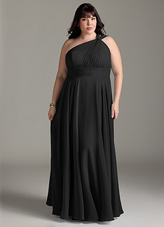 Azazie Charlize Vestidos de damas de honor Vestido de Negro de Gasa de Corte en A con Hombro unilateral image7