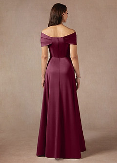 Azazie Amelia Mother of the Bride Dresses Mulberry A-Line Off the Shoulder Stretch Satin Dress image6