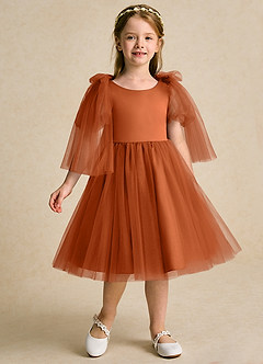 Azazie Duchess Robe Demoiselle D'honneur Fillette Robe Trapèze en Tulle avec manches Orange Brûlée image3