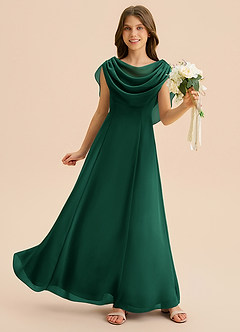 Azazie Lambie Junior Emerald A-Line Pleated Chiffon Dress image3