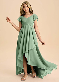 Azazie Caria Junior Matcha A-Line Pleated Chiffon Dress image1