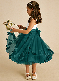 Azazie Sprout Flower Girl Dresses Peacock A-Line Bow Tulle Dress image4