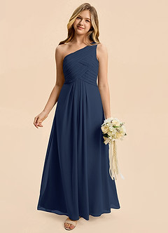 Azazie Emmie Junior Dark Navy A-Line Pleated Chiffon Dress image1