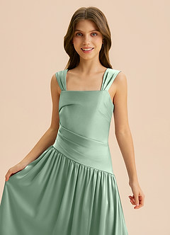 Azazie Dotty Junior Linia A Pofałdowany Satyna elastyczna Długość podłogi Młodsza druhna Sukienka image7