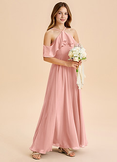 Azazie Tessabelle Junior Rosette A-Line Off the Shoulder Chiffon Dress image1