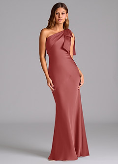 Azazie Yuanna Suknie dla druhen Syrena Jedno ramię Satyna elastyczna Do ziemi Sukienka image1