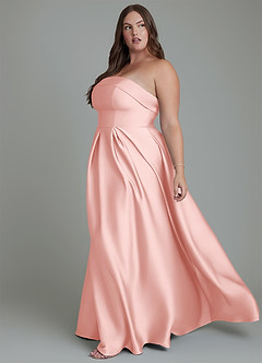 Azazie Lucienne Vestidos de damas de honor Vestido Rosa Empolvado de Satén Elástico de Línea A Convertible con Palabra de honor image12