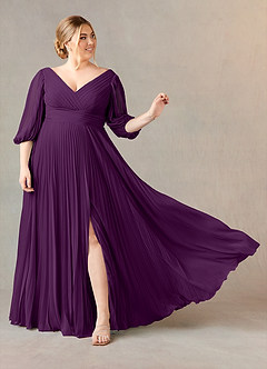 Azazie Zahara Mère de la mariée Robes Robe Trapèze en Mousseline de soie Col V plissé Grain De Raisin image7