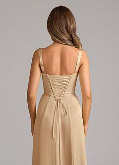 Azazie Amaris Bridesmaid Dresses Champagne A-Line Corset Stretch Satin Dress image6