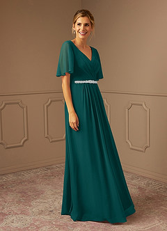 Azazie Tricia Mother of the Bride Dresses Peacock A-Line V-Neck Pleated Chiffon Dress image4