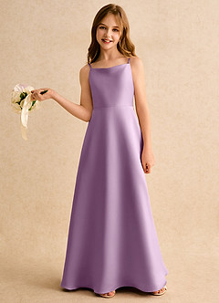 Azazie Joella Girls Formal Robe Demoiselle D'honneur Fillette Robe Trapèze en Mat Satiné Plissée Glycine image2