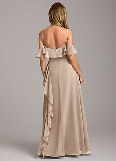 Azazie Aubrie Bridesmaid Dresses Taupe A-Line Off the Shoulder Chiffon Dress image6