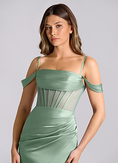 Azazie Alyce Brudtärnklänningar Klä av Sjöjungfru i Stretch Satin Av axeln Agave Konvertibel image6