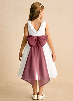 Azazie Dani Abiti da Ragazza di Fiori Abito A-Line in Chiffon Fiocco Avorio Merlot image7