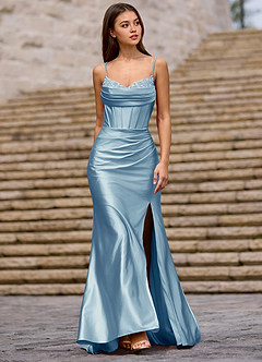Glow Steel Blue Silk-like Satin Prom Dress image4