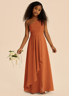 Azazie Skye Junior Cinnamon A-Line Pleated Chiffon Dress image2