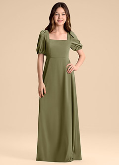 Azazie Briar Junior Pistachio A-Line Bow Stretch Satin Dress image3