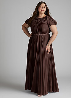 Azazie Kara Bescheidene Brautjungfernkleider A-Linie Plissee Chiffon Bodenlänge Kleid image13