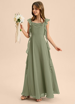 Azazie Carmin Junior Pistachio A-Line Ruched Chiffon Dress image3
