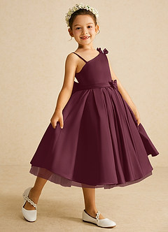 Azazie Lollipop Flower Girl Dresses Cabernet A-Line One Shoulder Matte Satin Dress image1