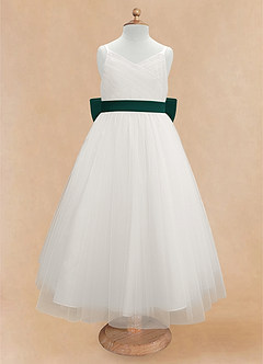 Azazie Lea Flower Girl Dresses Pine A-Line Spaghetti Strap Tulle Dress image6