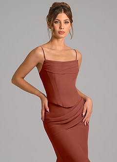 Azazie Sorrel Brudtärnklänningar Klänning av Sjöjungfru i Chiffong Korsett Kastanjebrunt image8