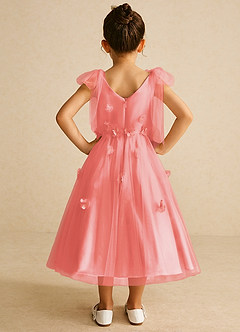 Azazie Minia Flower Girl Dresses Coral A-Line Bow Matte Satin Dress image6