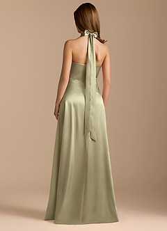 Azazie Tracie Bridesmaid Dresses Moss Green A-Line Pleated Metallic Satin Dress image2