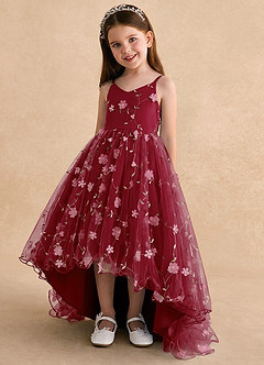Azazie Celia Flower Girl Dresses Burgundy A-Line Spaghetti Strap Tulle Dress image5