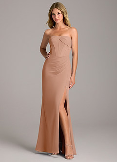 Azazie Chantel Bridesmaid Dresses Champagne Rose Sheath Strapless Chiffon Convertible Dress image3