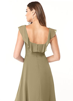 Azazie Jinny Robes de demoiselle d'honneur Robe Trapèze en Mousseline de soie Encolure carrée froncée Vert Mousse image6