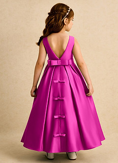 Azazie Mapel vestidos de niña de las flores Vestido de Fucsia de Satin Mate de Princesa con Plisado image1