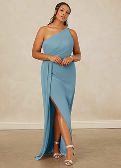 Christian Siriano Bridal for Azazie 1003 Bridesmaid Dresses Moody Blue Sheath One Shoulder Chiffon Dress image8